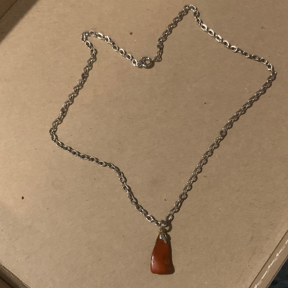 Silver Necklace with Carnelian Stone Pendant